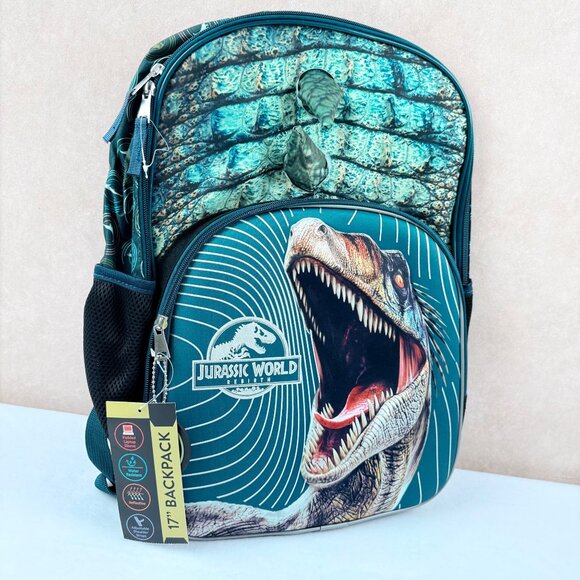 Jurassic World Kids Dinosaur Backpack 17'' Strap Reflective Water Resistant NWT - Picture 5 of 7